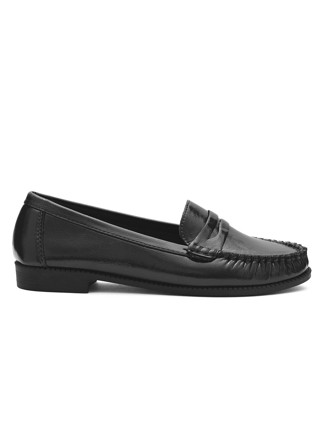 Black Faux Leather Penny Loafer - Classic Slip-On Design - Suzy Shier