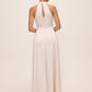 Antique Cream Sleeveless Satin Gown with Flared Hem - Back View - Le Chateau