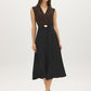 Black and Coffee Bean Two-Tone Crossover Dress - Full Front View - Suzy Shier