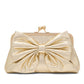 Gold Metallic Clutch Bag with Bow Detail - Close-up Front View - Le Chateau