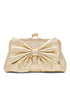 Gold Metallic Clutch Bag with Bow Detail - Close-up Front View - Le Chateau