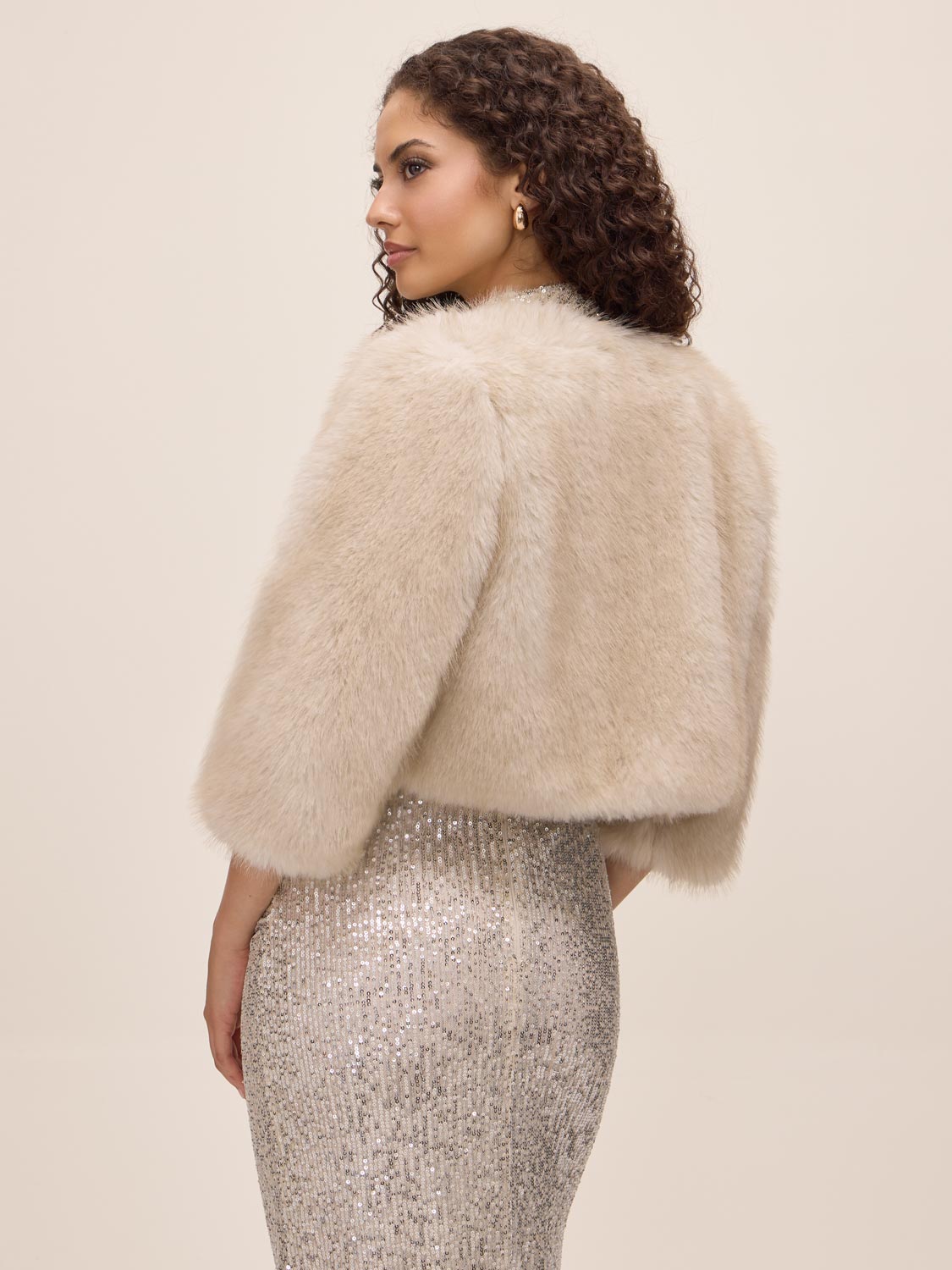 Antique Cream Faux Fur Bolero - Back View - Le Chateau