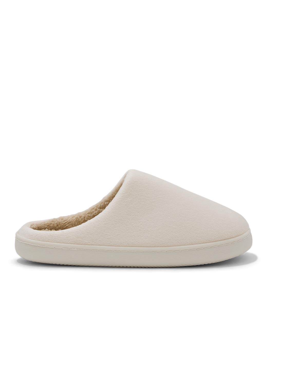 Cream Microfiber Cozy Clog Slipper - Side View of Plush Lined Slipper - Suzy Shier