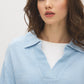 Blue Melange Polo Collar Knit Sweater - Collar Detail - Suzy Shier