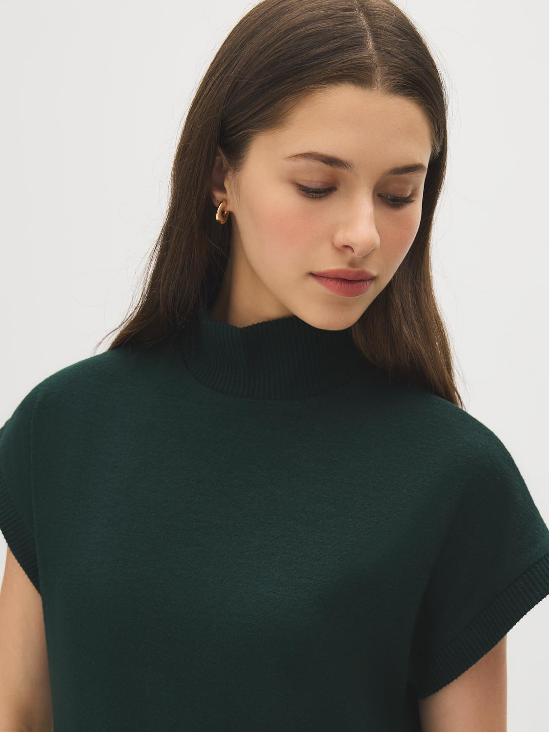 Scarab Melange Mock Neck Top with Dolman Sleeves - Close-up Fabric Detail - Suzy Shier