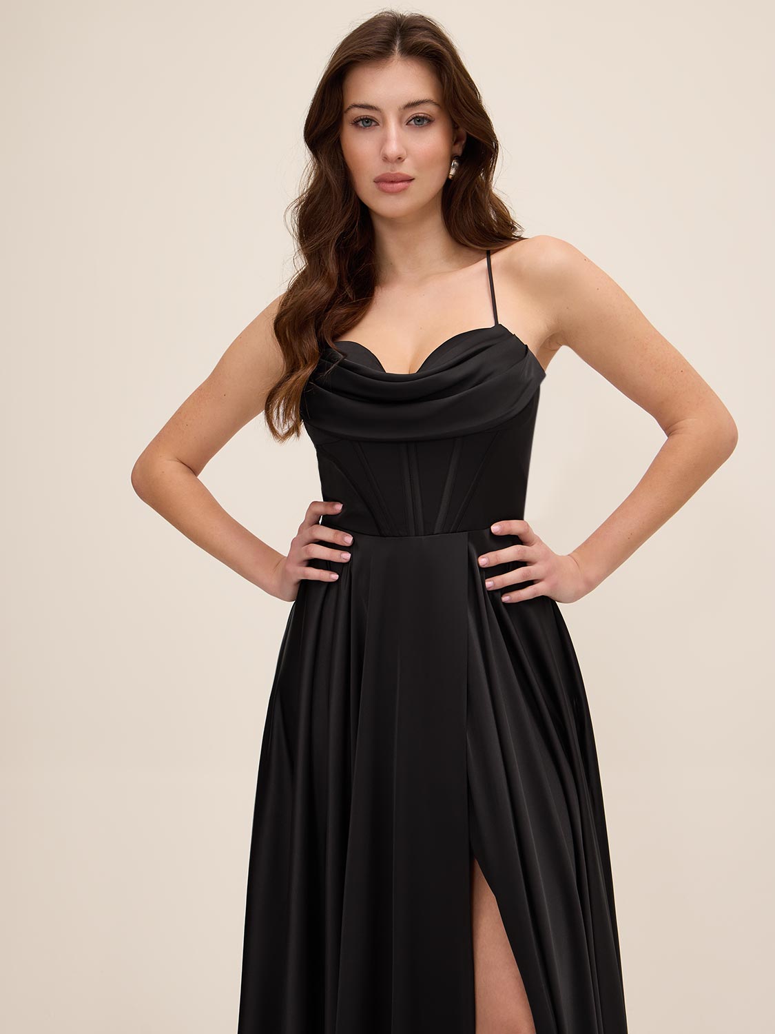 le chateau evening dresses Bustier Satin Gown | Black | XL