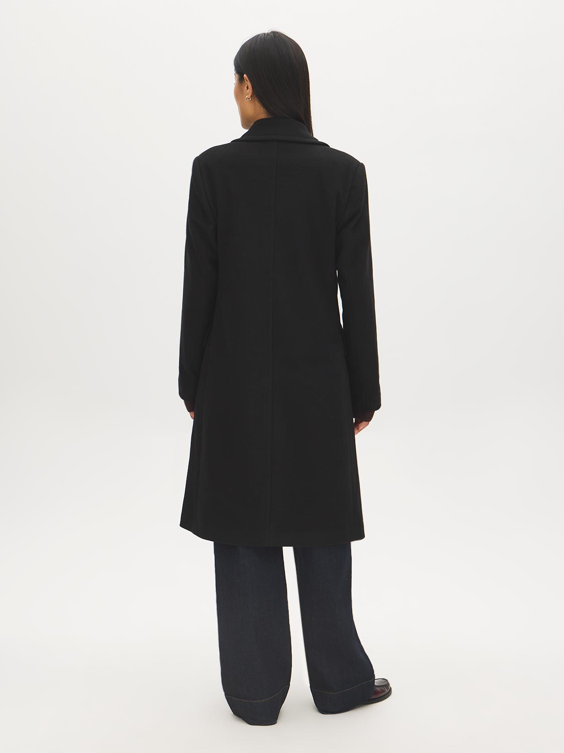 Mid Grey Melange Single-Breasted Faux Wool Coat - Back View - Suzy Shier
