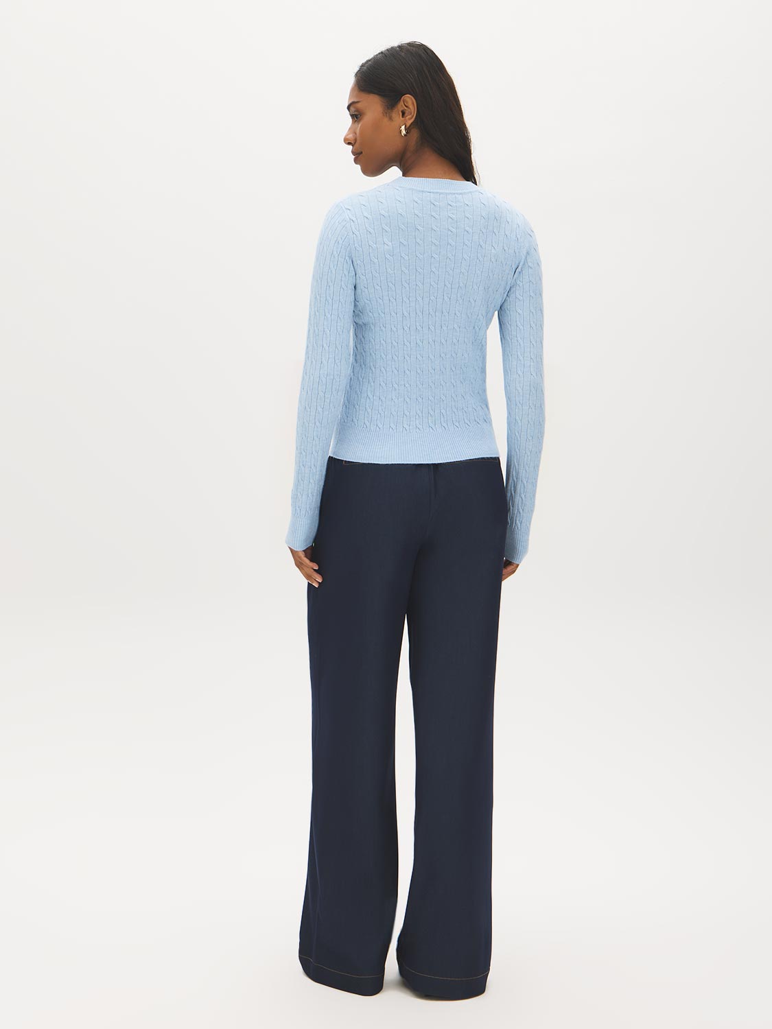 Ice Melange Cable Knit Crew Neck Sweater - Back View - Suzy Shier