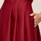 Lipstick Red Satin Pleated Skirt - Close-up Fabric Detail - Le Chateau