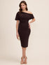 Coco Powder Asymmetrical Neckline Sheath Dress - Woman Wearing Elegant Fitted Dress - Le Chateau