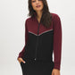 Zinfandel and Jet Black Color Block Fleece Jacket - Woman Wearing Cozy Knit Outerwear - Suzy Shier
