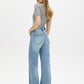 Medium Stone Wash Straight Leg Denim with Wide Hem - Back View - Suzy Shier