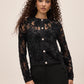 Black Chenille Soutache Lace Cardigan - Woman Wearing Elegant Knit Cardigan - Le Chateau