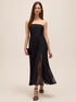 Black Strapless Lace Midi Dress with Pleated Skirt - Woman Wearing Elegant Evening Dress - Le Chateau