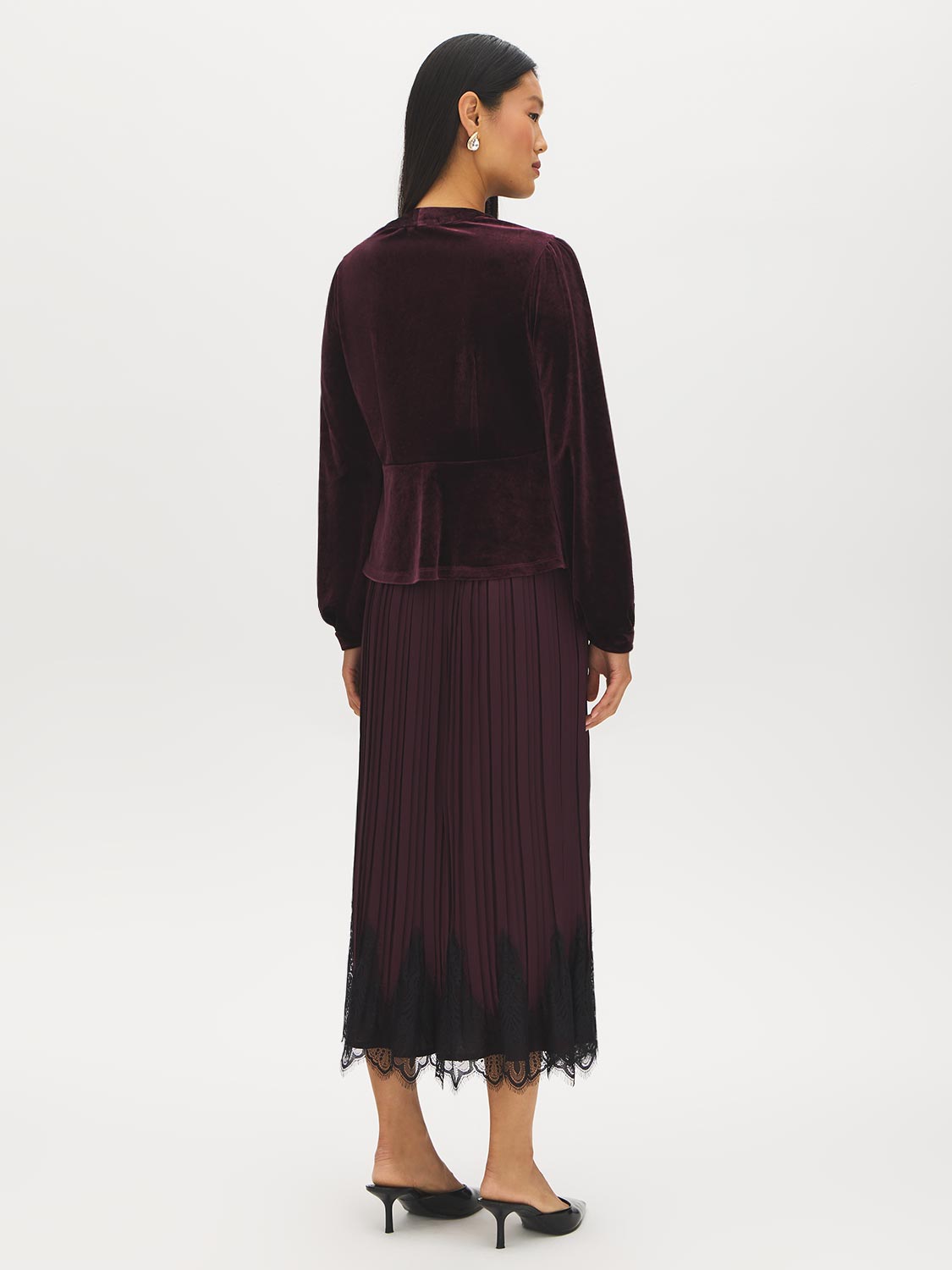 Midnight Plum Velour V-Neck Empire Blouse - Back View - Suzy Shier