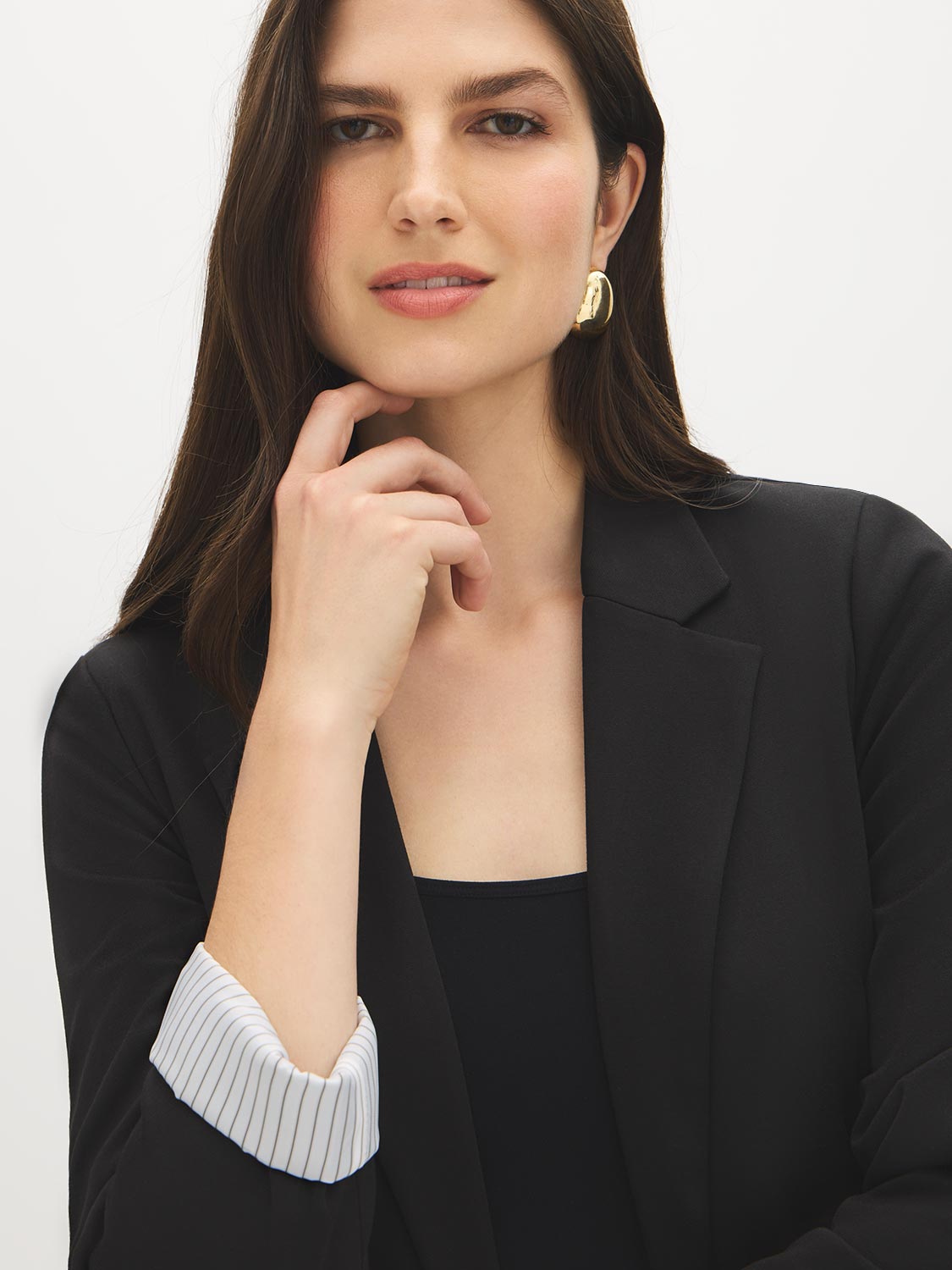 Grey Mix Notch Collar Knit Blazer with Stripe Cuff - Cuff Detail - Suzy Shier