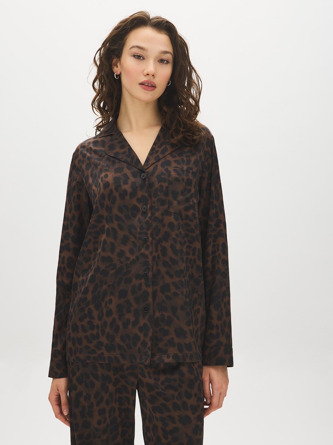 Bison Animal Print Satin PJ Set - Front View - Suzy Shier