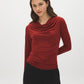 Rosewood Mesh Long Sleeve Cowl Neck Top - Woman Wearing Elegant Knit Top - Suzy Shier