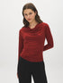 Rosewood Mesh Long Sleeve Cowl Neck Top - Woman Wearing Elegant Knit Top - Suzy Shier