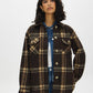 Khaki Plaid Shacket with Front Pockets - Woman Wearing Layered Jacket - Suzy Shier