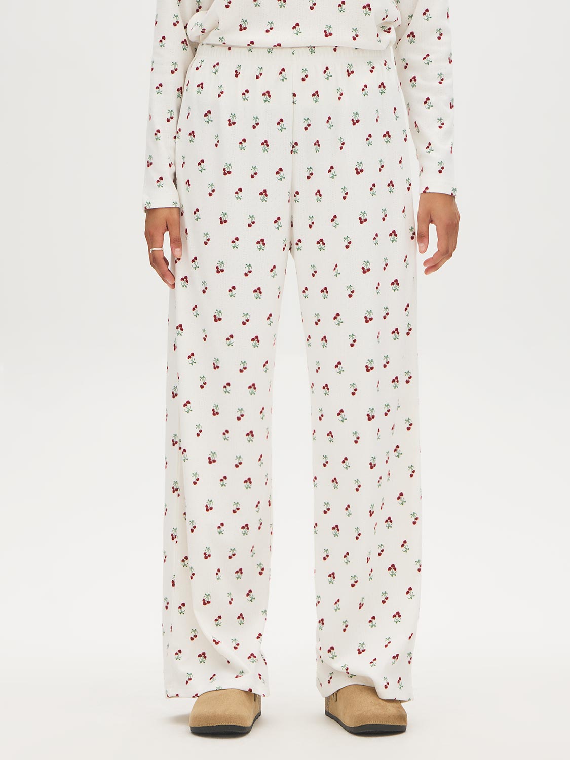Snow White Cherry Bow Print Knit PJ Set - Pants Detail - Suzy Shier