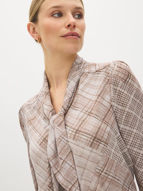 Ashes of Roses Printed Blouse with Neck Tie - Close-up Fabric Detail - Suzy Shier
