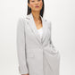 Silver One-Button Satin Blazer with Flap Pockets - Woman Wearing Tailored Satin Blazer - Suzy Shier