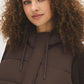 Brown Quilted Long Puffer Vest with Hood - Close-up Hood Detail - Suzy Shier