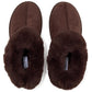 Dark Brown Faux Suede Slippers with Faux Fur Insole - Top View - Suzy Shier