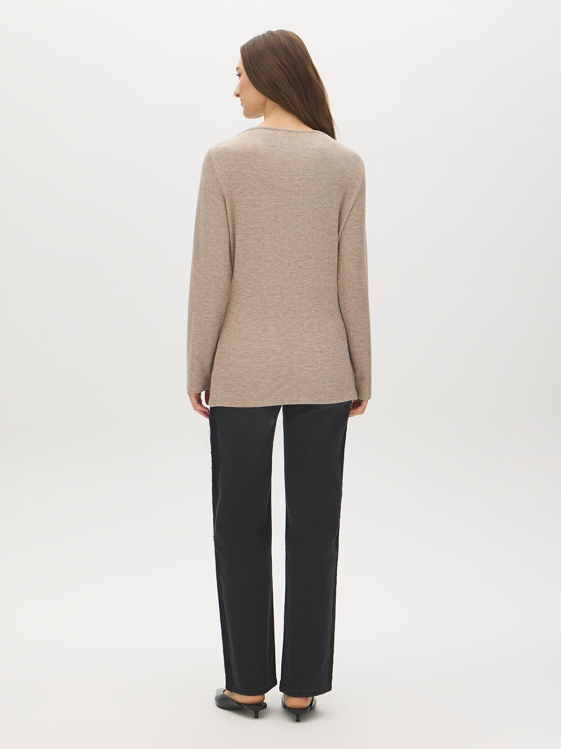 Beige Melange Sweater Knit Boat Neck Tunic - Back View - Suzy Shier