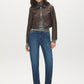 Brown Vegan Leather Shorts with Front Zipper - Woman Wearing Lined Leather Shorts - Suzy Shier