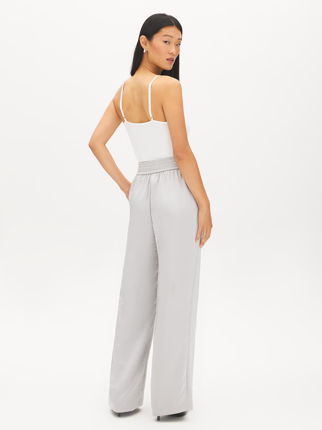 Silver High-Rise Wide-Leg Pull-On Pants - Back View - Suzy Shier