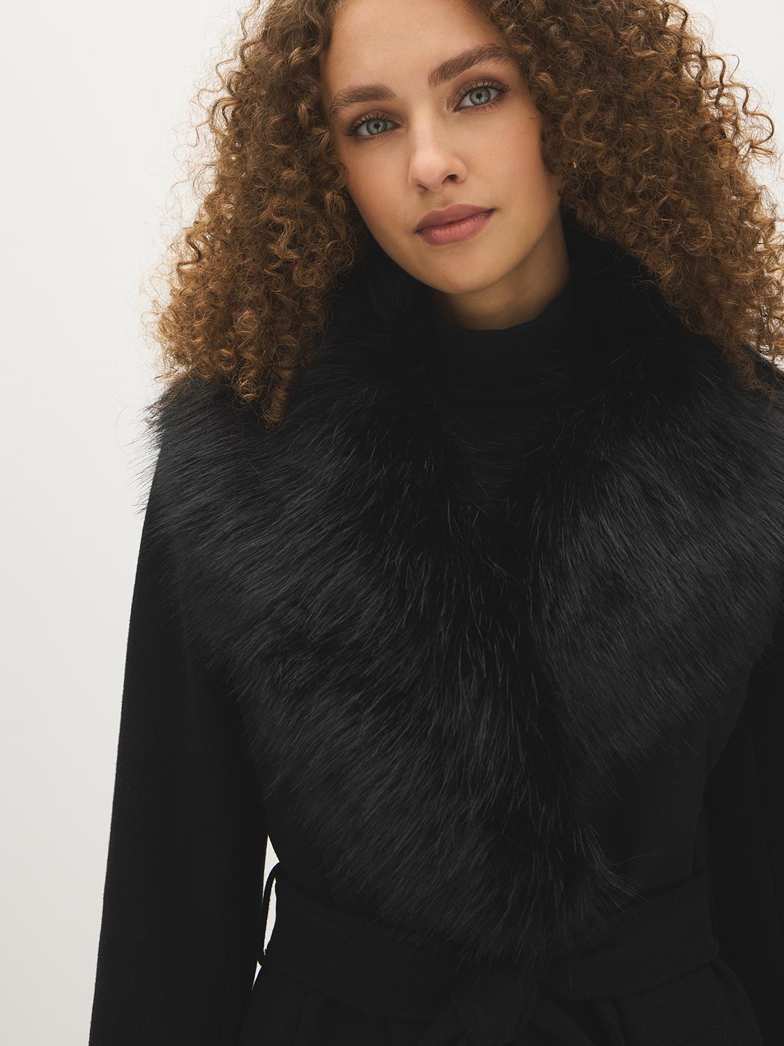 Dark Brown Melange Long Belted Faux Wool Coat - Collar Detail - Suzy Shier