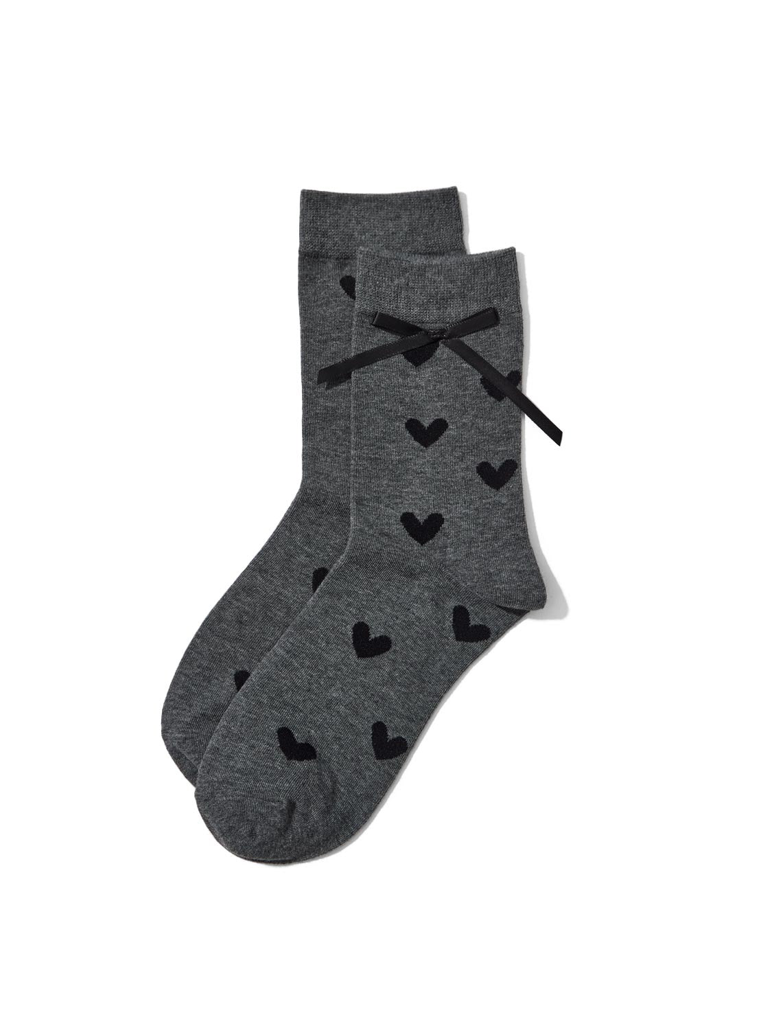 Charcoal Heart Detail Knit Socks with Lace Cuff - Close-up Lace Trim Detail - Suzy Shier