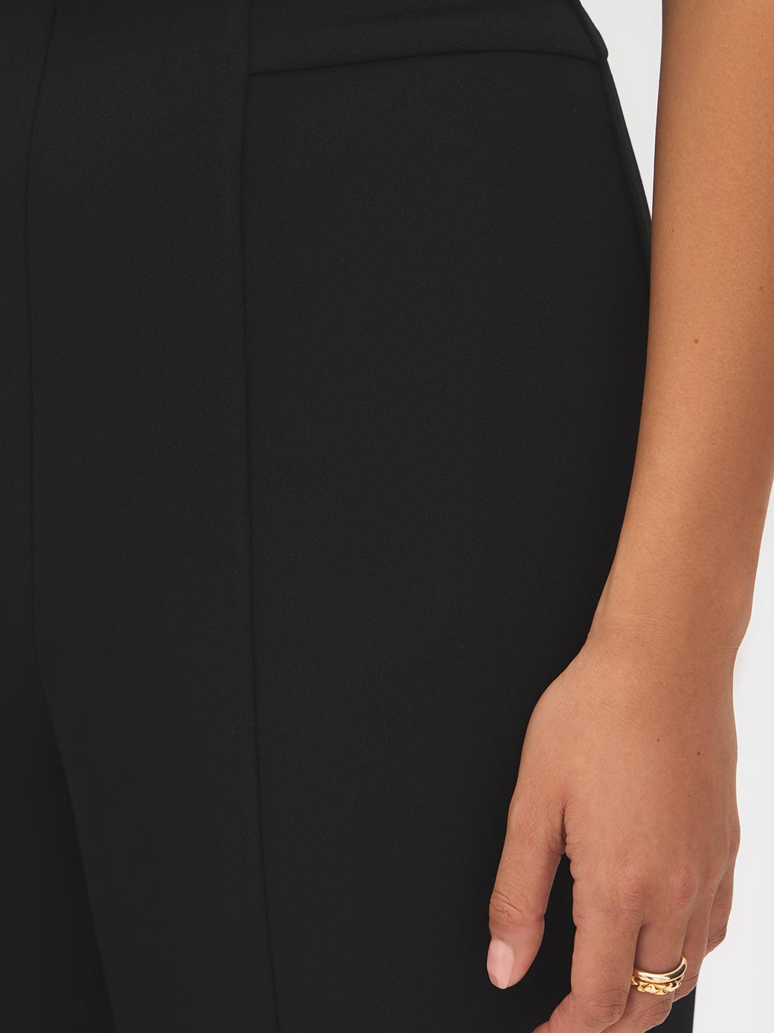 Black Wide-Leg Crepe Pull-On Pants - Close-up Fabric Detail - Suzy Shier