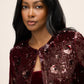 Burgundy 3D Sequin Floral Long Sleeve Bolero - Front View - Le Chateau