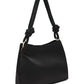 Brown/Gold Woven Satin Bag with Jeweled Top Handle - Side Profile View - Le Chateau