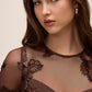 Mocha Soutache Floral Mesh Gown - Close-up Fabric Detail - Le Chateau