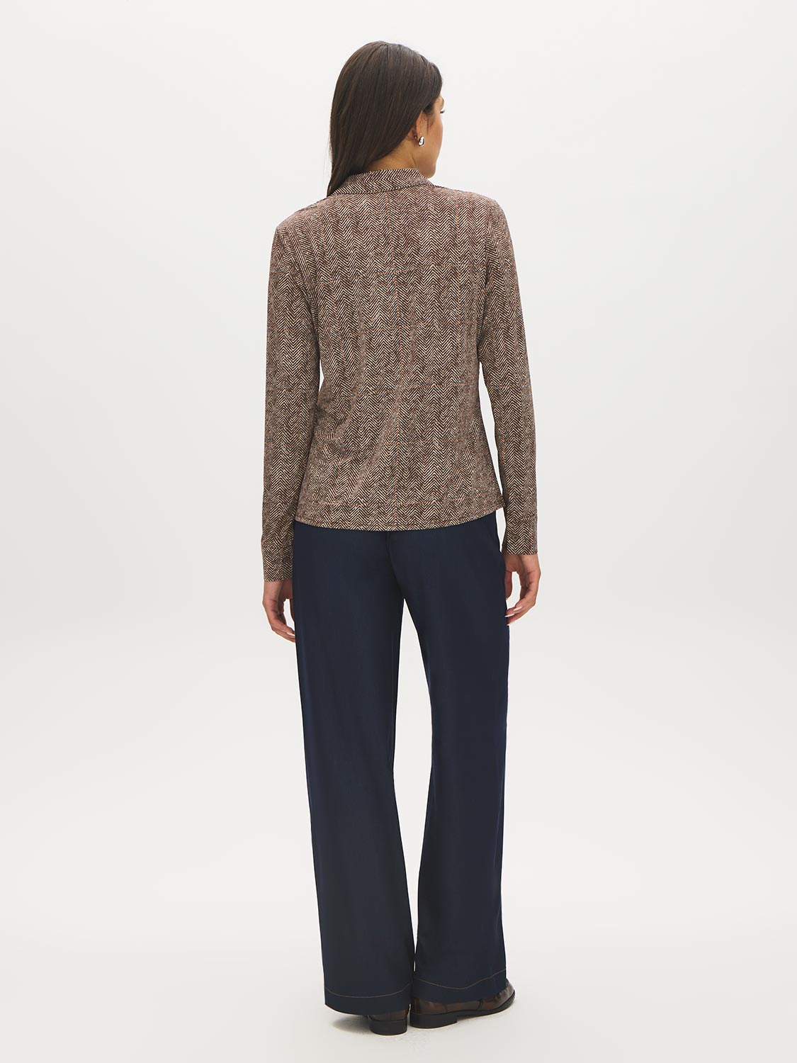 Rainy Day Solid Button-Up Knit Blouse - Back View - Suzy Shier