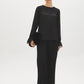 Black Lace Detail Chiffon and Satin-Like Blouse - Front View - Suzy Shier