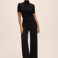 Black Short Sleeve Sweater with Lace Appliqué - Front View - Le Chateau