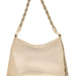 Gold Metallic Faux Leather Bag with Jeweled Handle - Statement Evening Accessory - Le Chateau