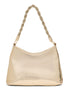 Gold Metallic Faux Leather Bag with Jeweled Handle - Statement Evening Accessory - Le Chateau