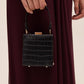 Black/Gold Faux Leather Croc Minaudire with Jewel Bow - Structured Evening Bag with Top Handle - Le Chateau