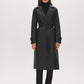 Black Long Vegan Leather Coat with Faux Fur Collar - Front View - Suzy Shier