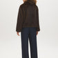Brown Faux Fur Coat with Leather Detail - Back View - Suzy Shier