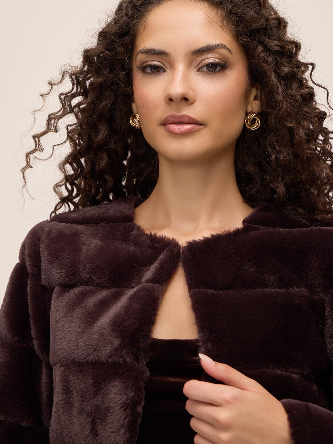 Chocolate Striped Fur Bolero - Close-up Fabric Detail - Le Chateau