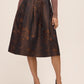 Copper Floral Jacquard Midi Skirt with Box Pleats - Front View - Le Chateau