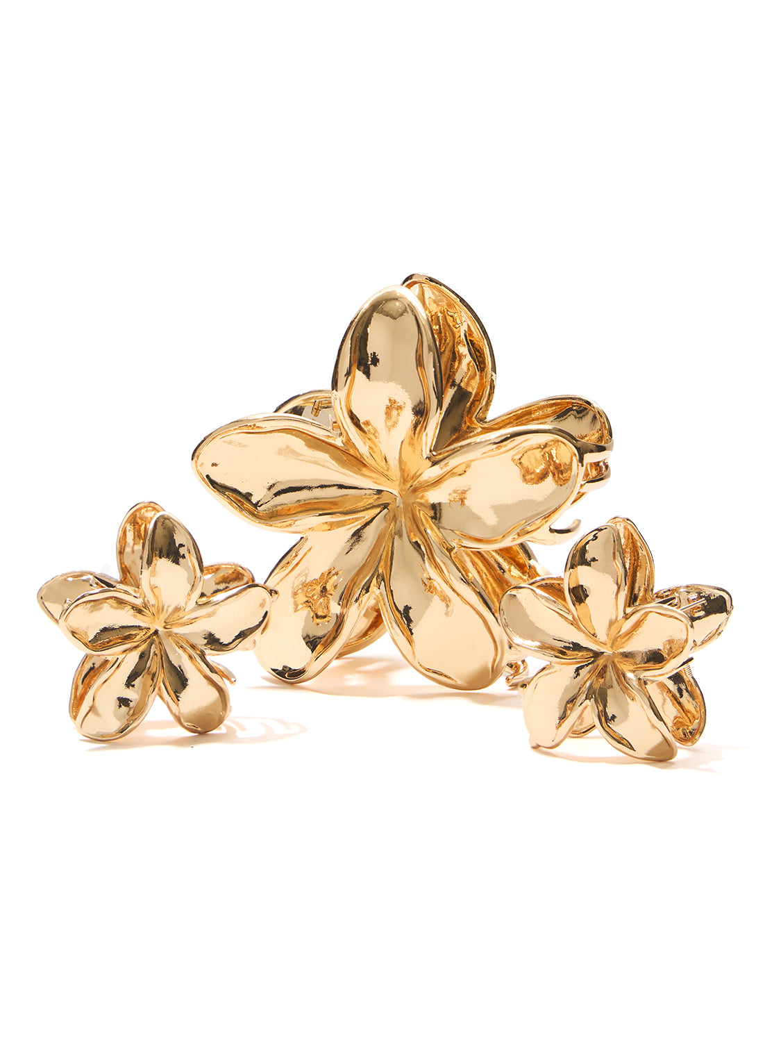 Set of 3 Metal Hibiscus Flower Hair Claws - Back View - Suzy Shier