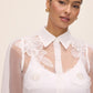 Off White Floral Appliqué Organza Blouse - Close-up Detail - Le Chateau